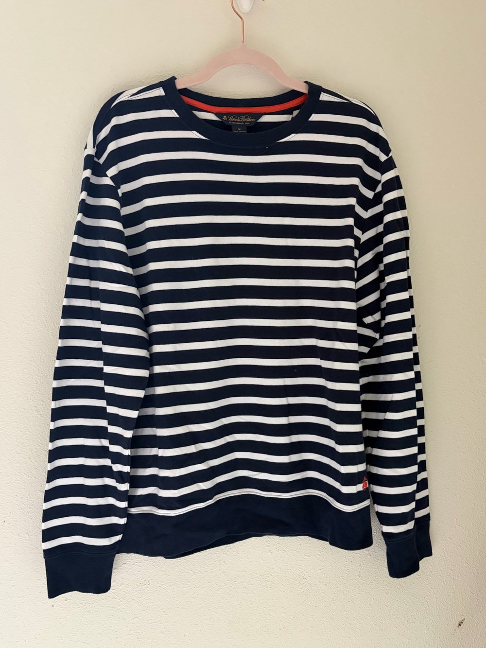 Classic Navy and White Striped Brooks Brothers Crew Neck Sweater
